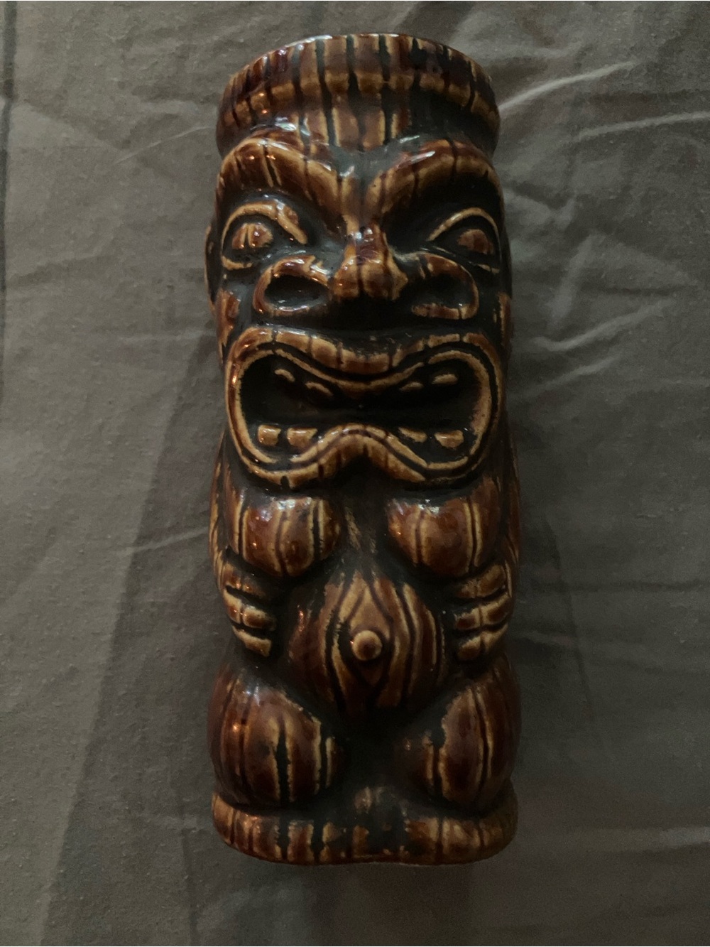 Vintage Brown Glazed Tiki Ceramic Sculpture